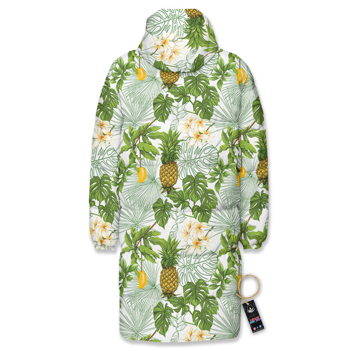 Pineapple Aloha White Print Pattern Long Down Jacket-grizzshop
