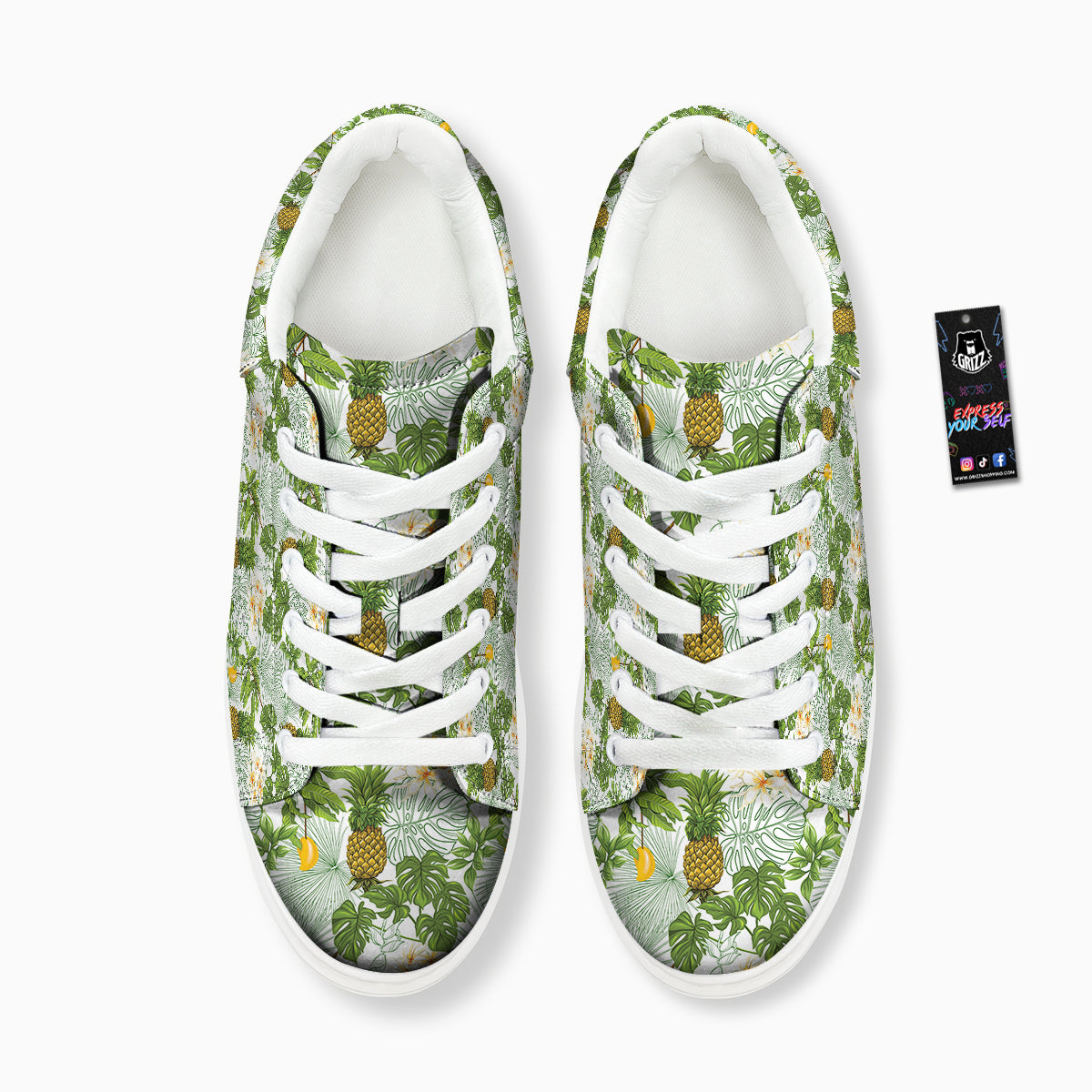 Pineapple Aloha White Print Pattern Platform Shoes-grizzshop