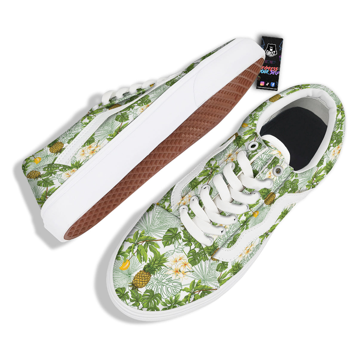 Pineapple Aloha White Print Pattern Skate Shoes-grizzshop
