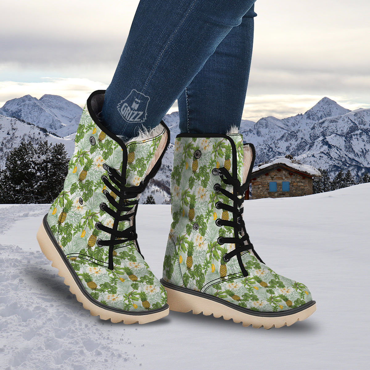Pineapple Aloha White Print Pattern Snow Boots-grizzshop