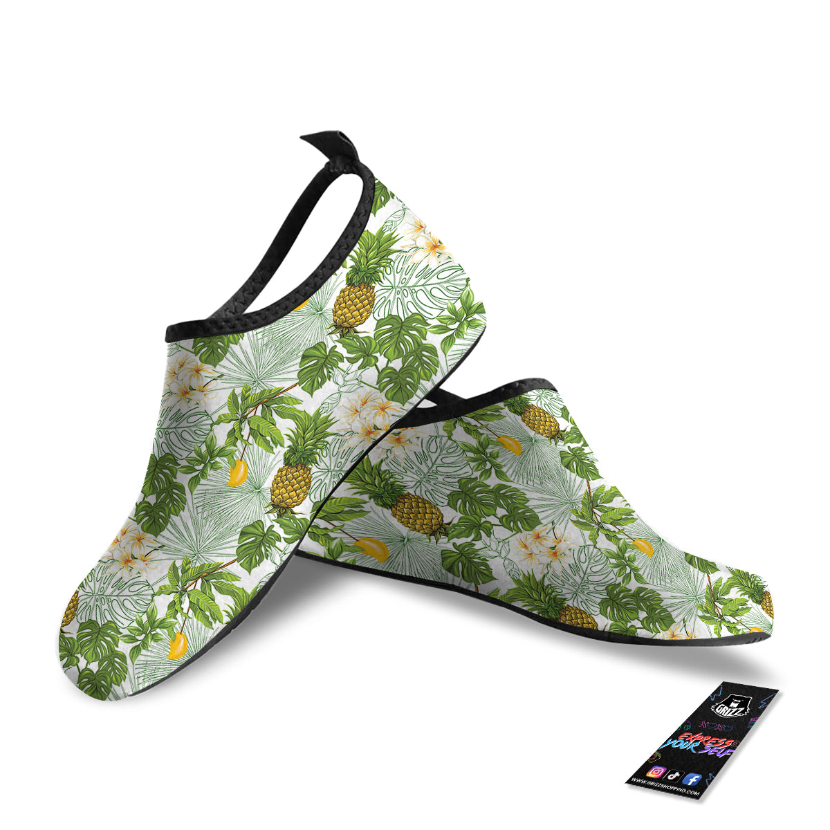 Pineapple Aloha White Print Pattern Water Shoes-grizzshop