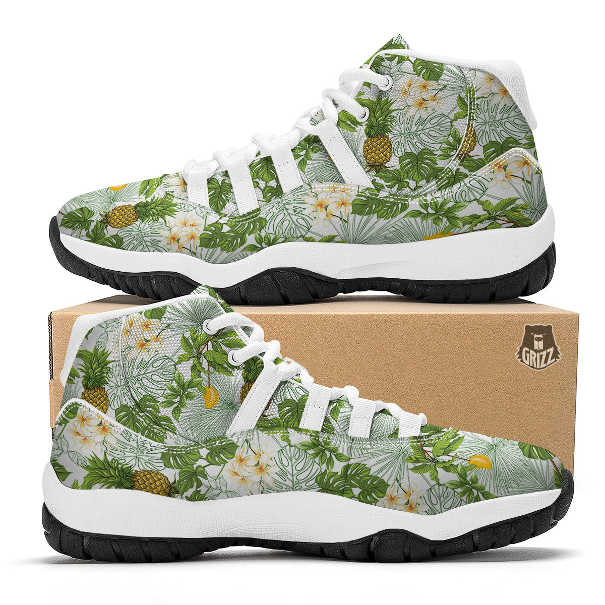 Pineapple Aloha White Print Pattern White Bball Shoes-grizzshop