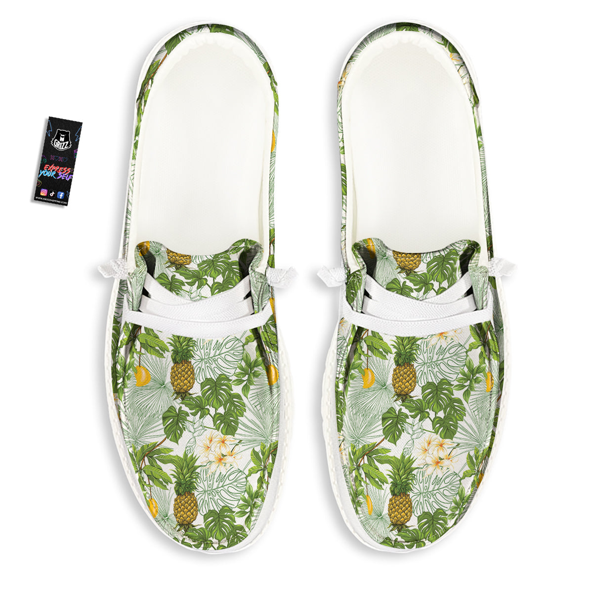 Pineapple Aloha White Print Pattern White Loafers-grizzshop