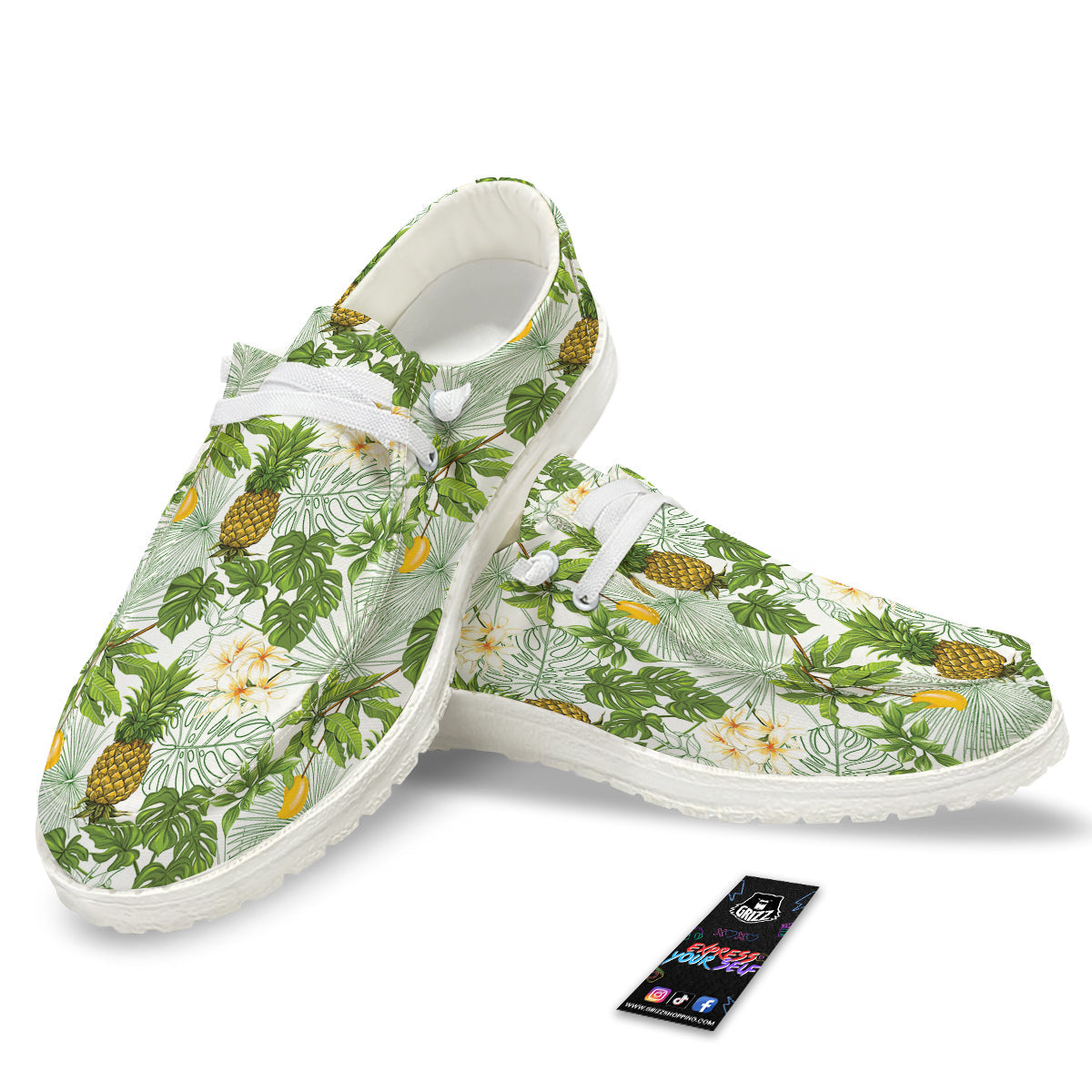 Pineapple Aloha White Print Pattern White Loafers-grizzshop