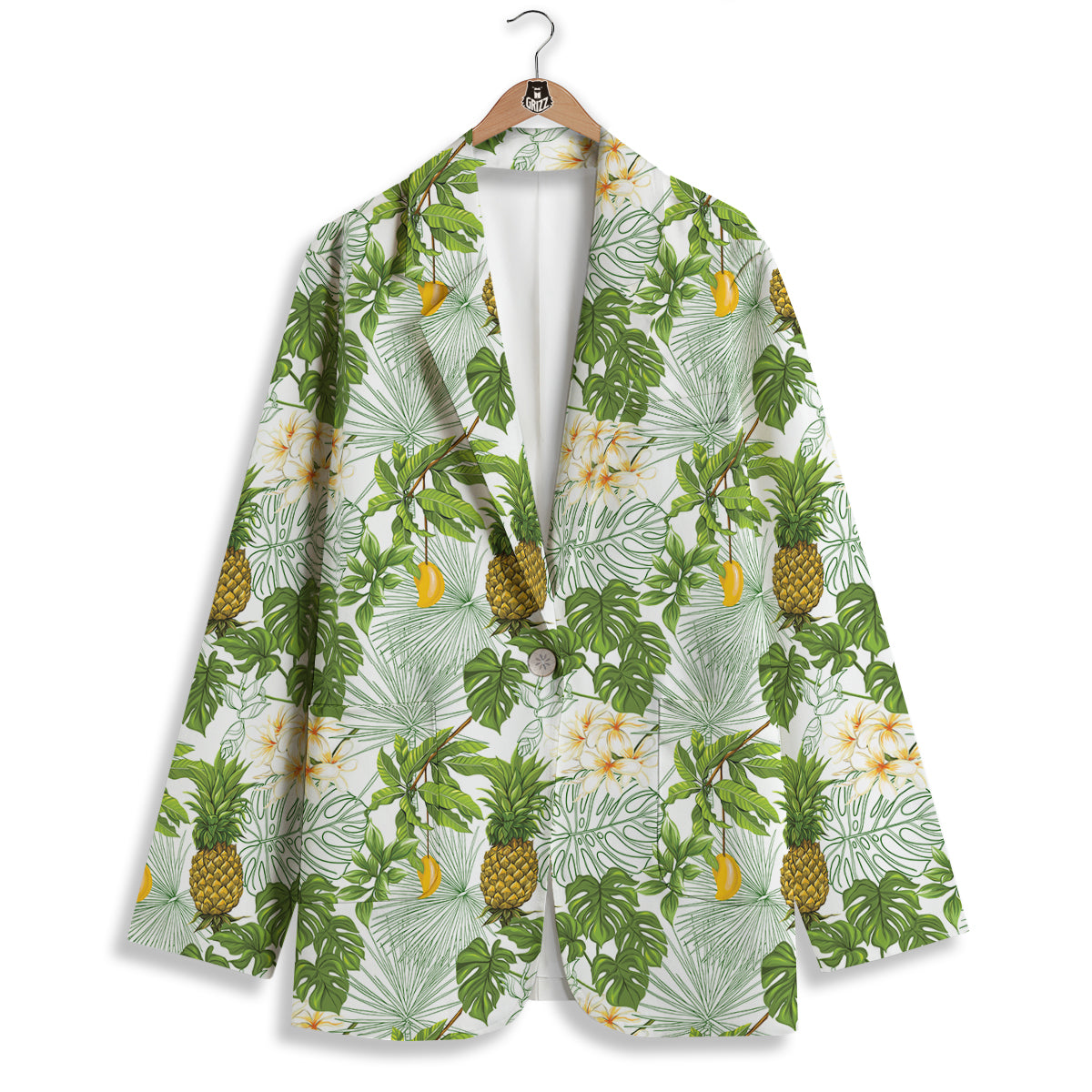 Pineapple Aloha White Print Pattern Women's Blazer-grizzshop
