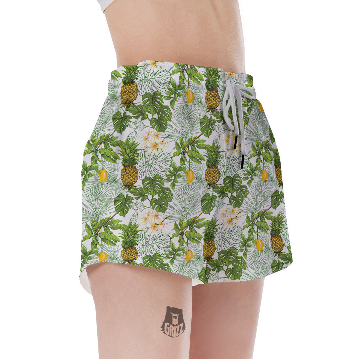 Pineapple Aloha White Print Pattern Women's Shorts-grizzshop