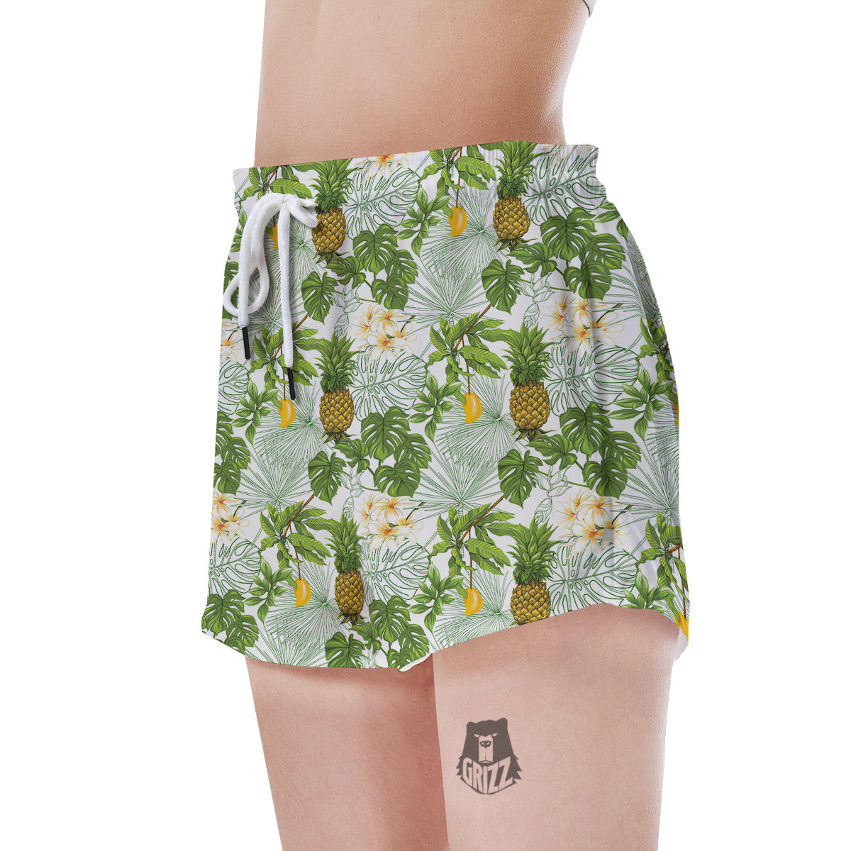 Pineapple Aloha White Print Pattern Women's Shorts-grizzshop