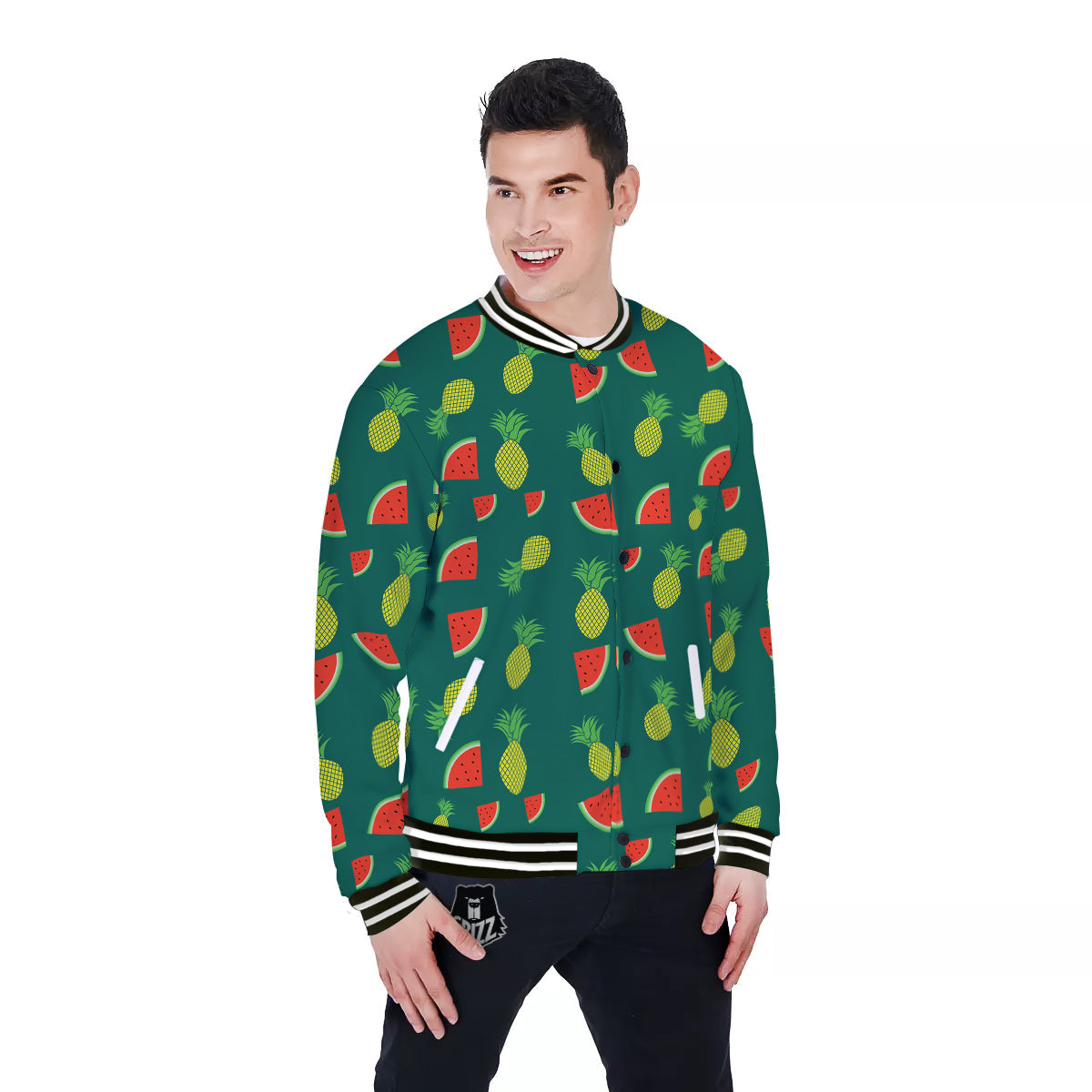 Pineapple And Tropical Watermelon Print Pattern Baseball Jacket-grizzshop