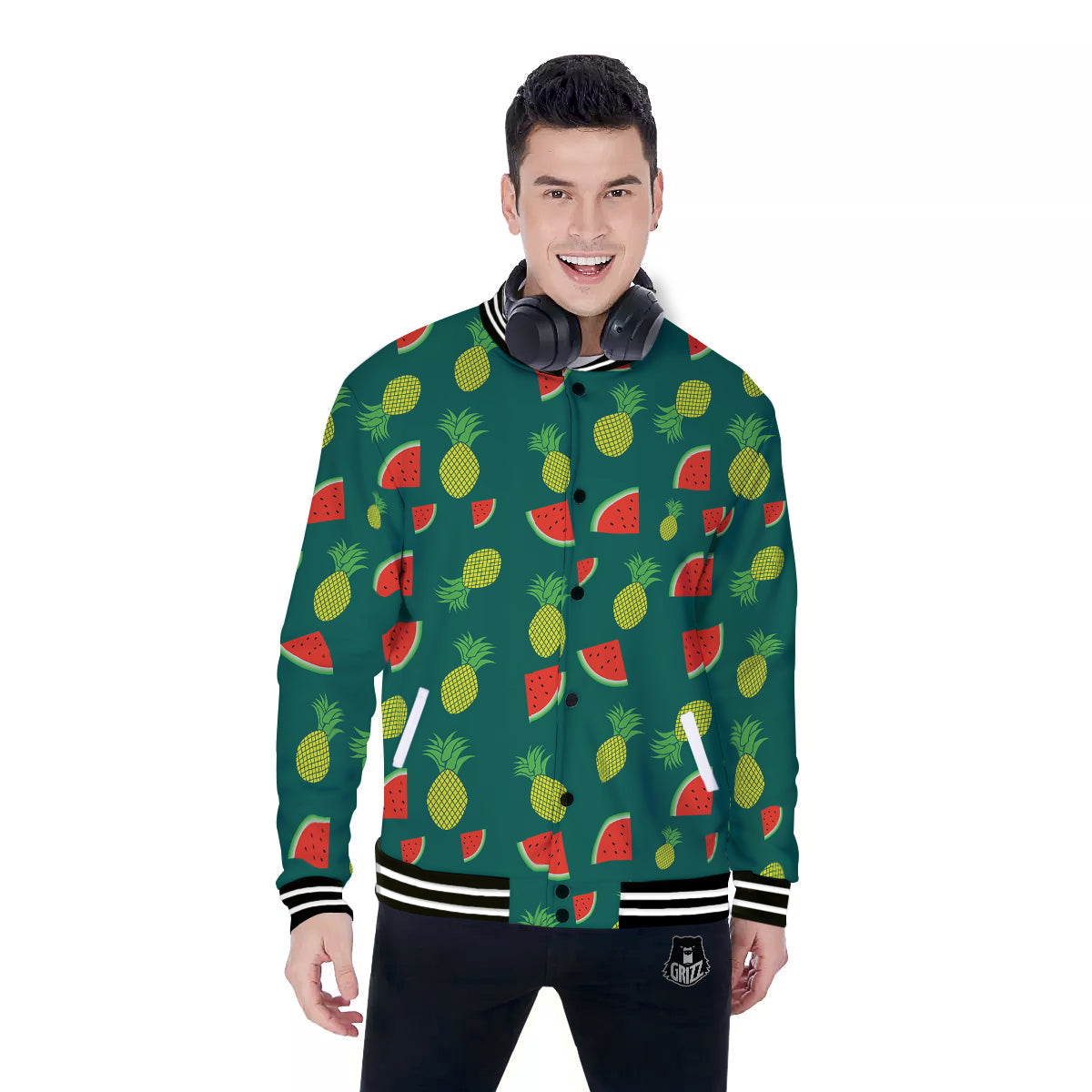 Pineapple And Tropical Watermelon Print Pattern Baseball Jacket-grizzshop