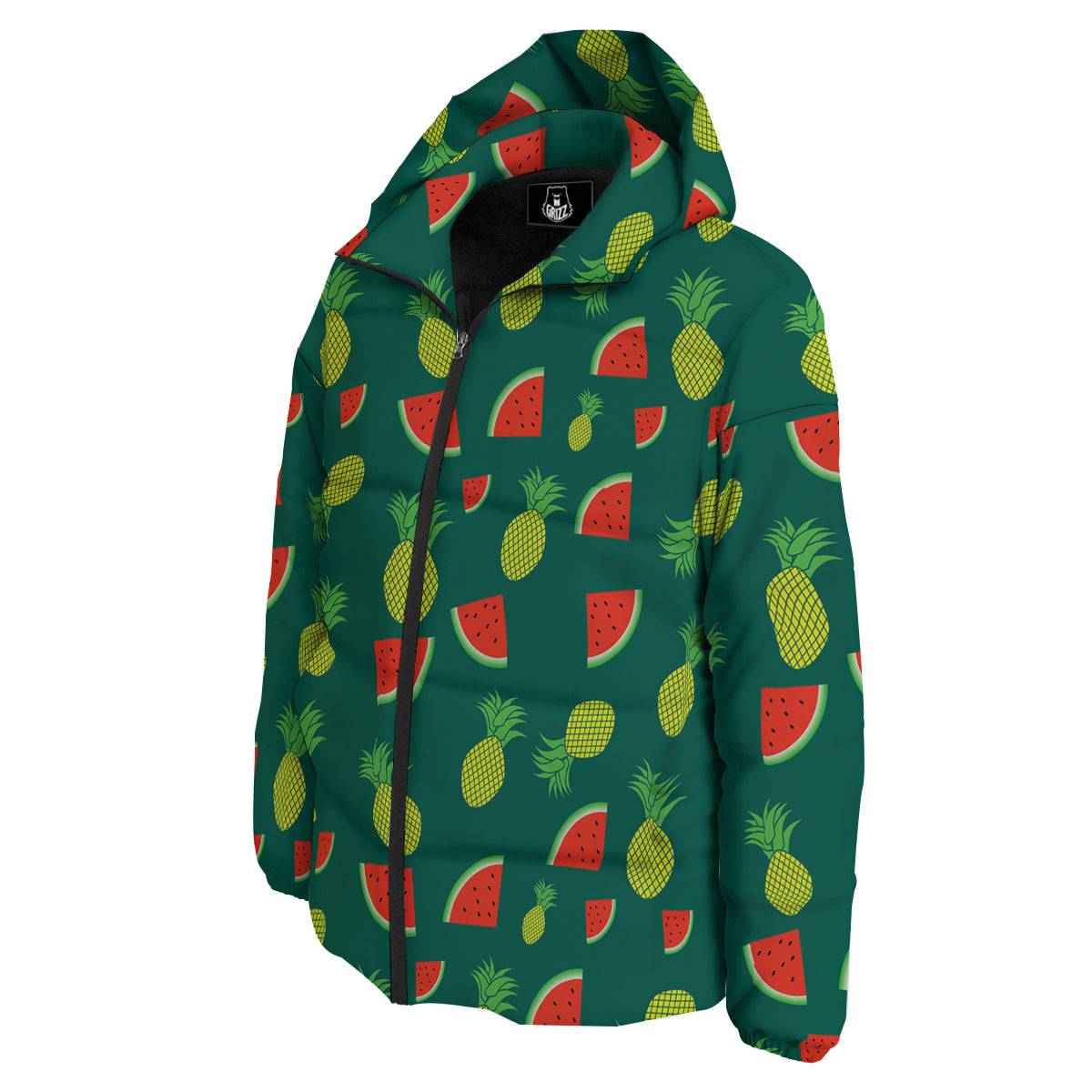Pineapple And Tropical Watermelon Print Pattern Down Jacket-grizzshop
