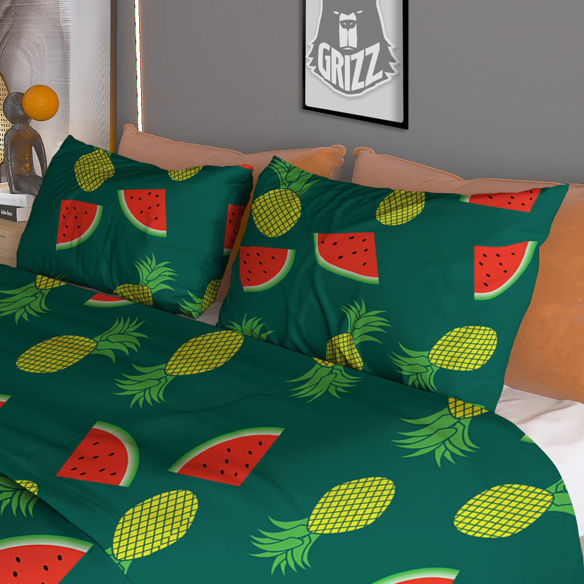 Pineapple And Tropical Watermelon Print Pattern Duvet Cover Bedding Set-grizzshop