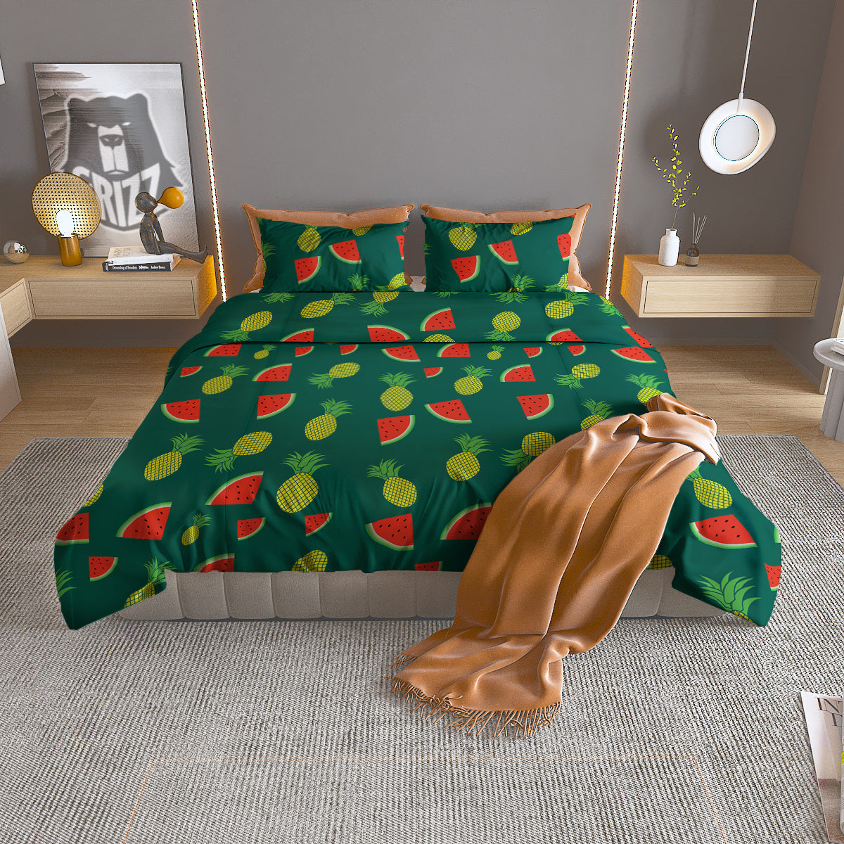 Pineapple And Tropical Watermelon Print Pattern Duvet Cover Bedding Set-grizzshop