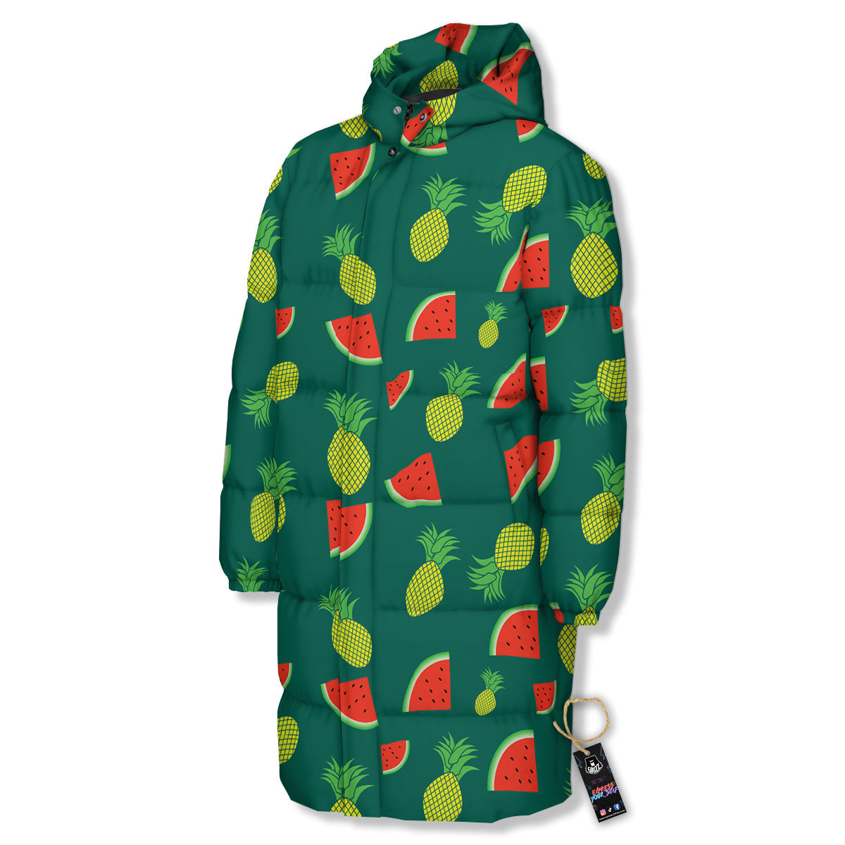 Pineapple And Tropical Watermelon Print Pattern Long Down Jacket-grizzshop