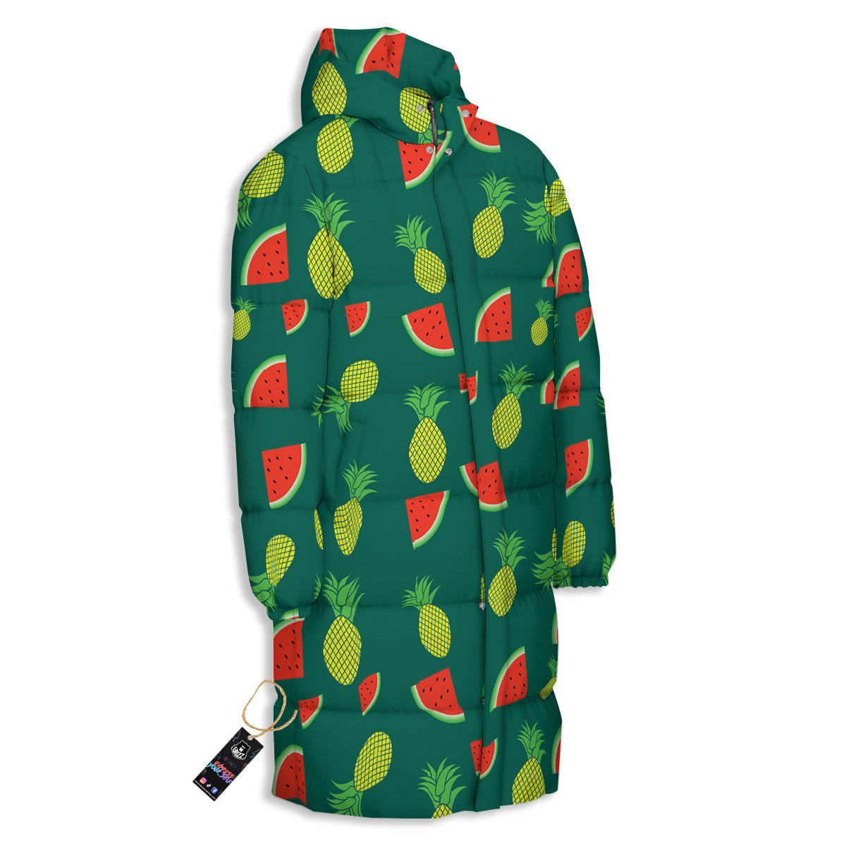 Pineapple And Tropical Watermelon Print Pattern Long Down Jacket-grizzshop