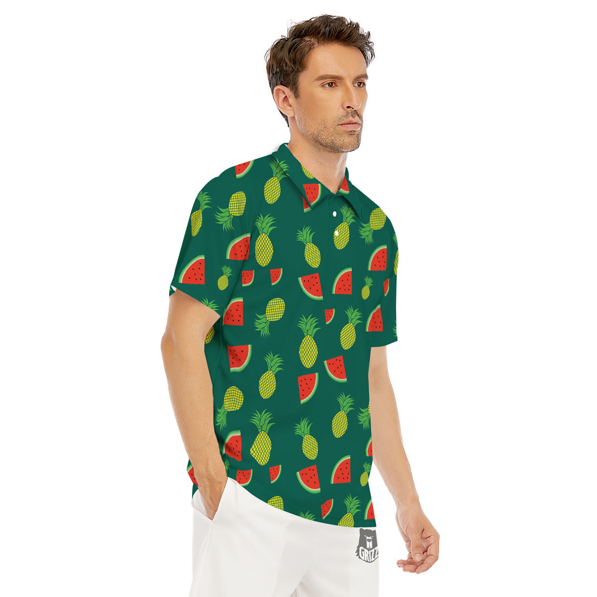 Pineapple And Tropical Watermelon Print Pattern Men's Golf Shirts-grizzshop