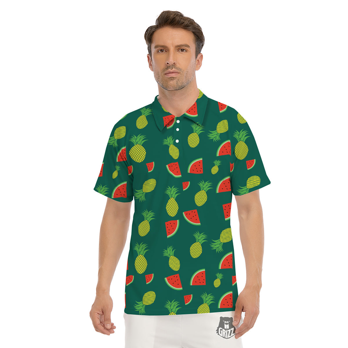 Pineapple And Tropical Watermelon Print Pattern Men's Golf Shirts-grizzshop