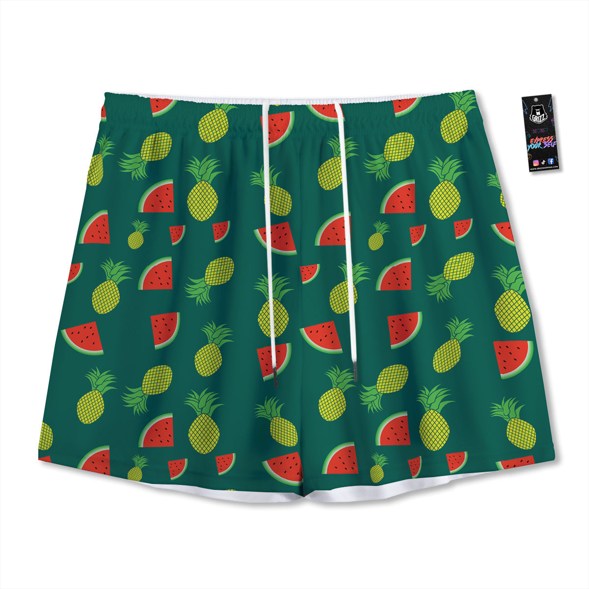 Pineapple And Tropical Watermelon Print Pattern Mesh Shorts-grizzshop