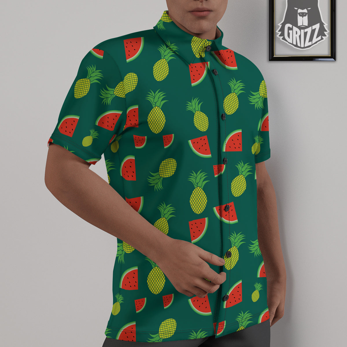 Pineapple And Tropical Watermelon Print Pattern Untucked Shirts-grizzshop