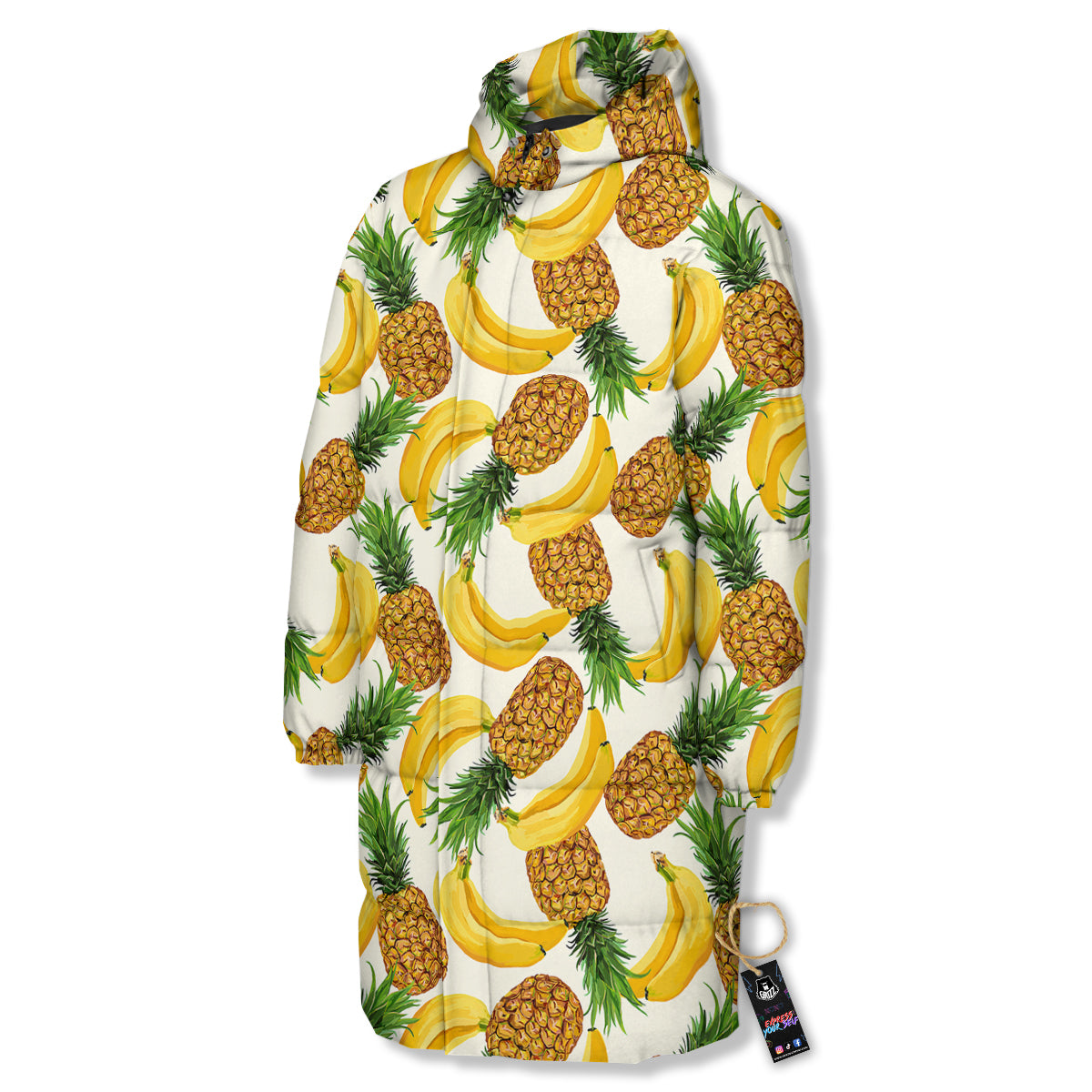 Pineapple Banana Print Pattern Long Down Jacket-grizzshop
