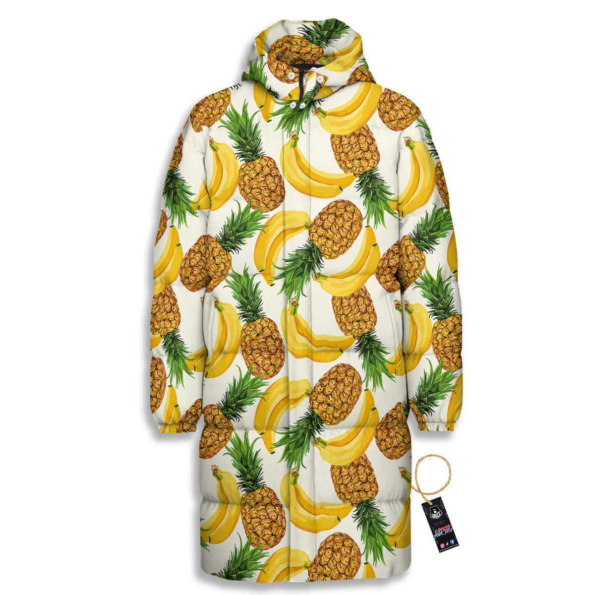 Pineapple Banana Print Pattern Long Down Jacket-grizzshop