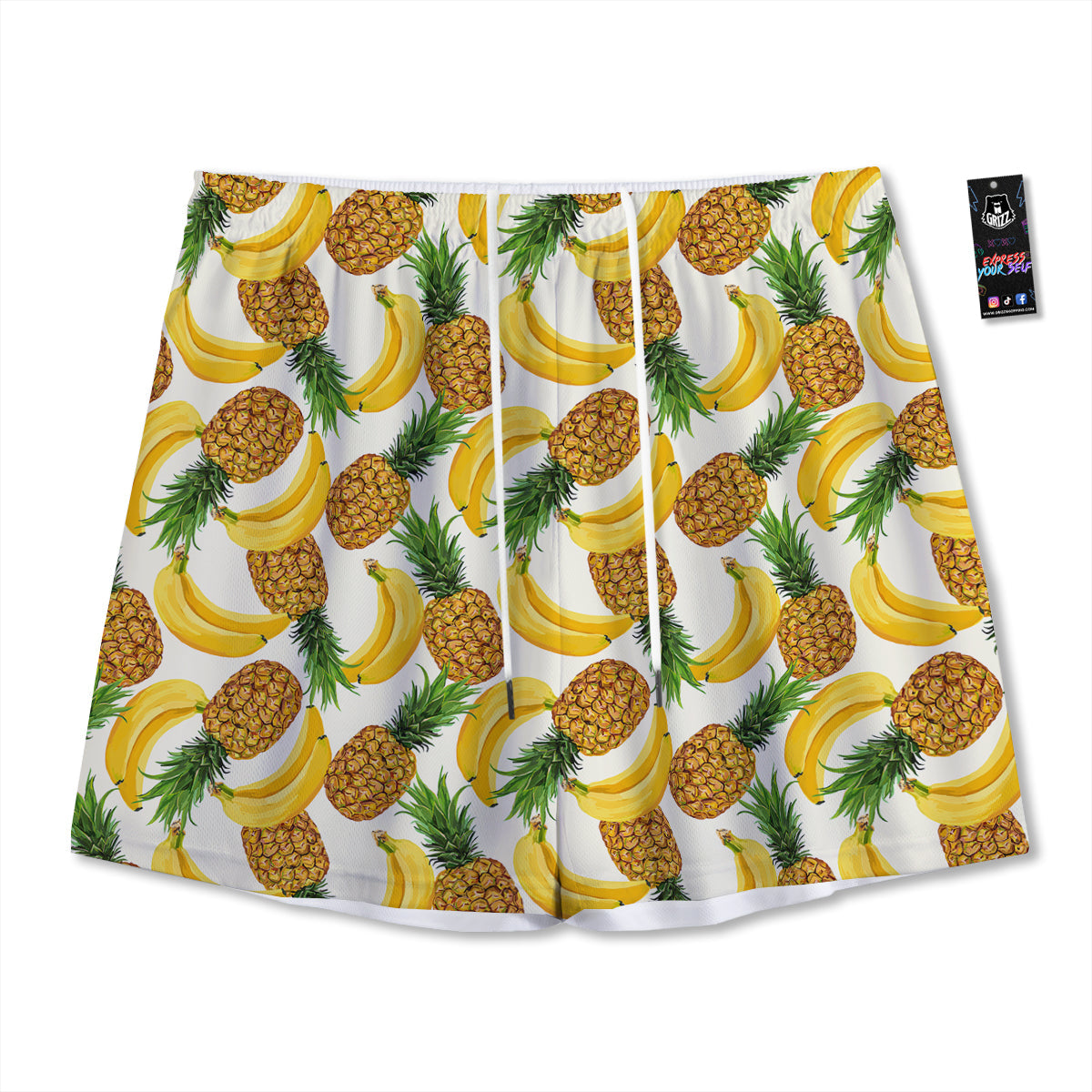 Pineapple Banana Print Pattern Mesh Shorts-grizzshop