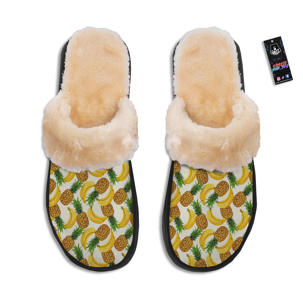 Pineapple Banana Print Pattern Slippers-grizzshop