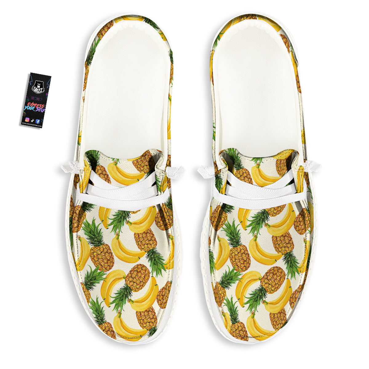 Pineapple Banana Print Pattern White Loafers-grizzshop