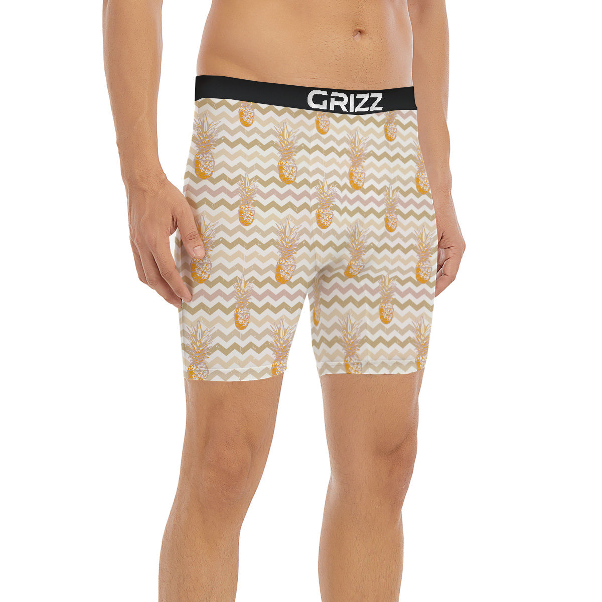 Pineapple Beige Zig Zag Print Pattern Boxer Briefs-grizzshop