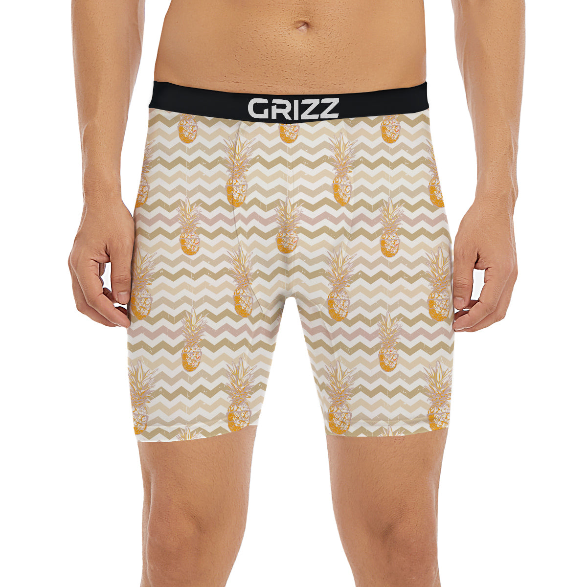 Pineapple Beige Zig Zag Print Pattern Boxer Briefs-grizzshop