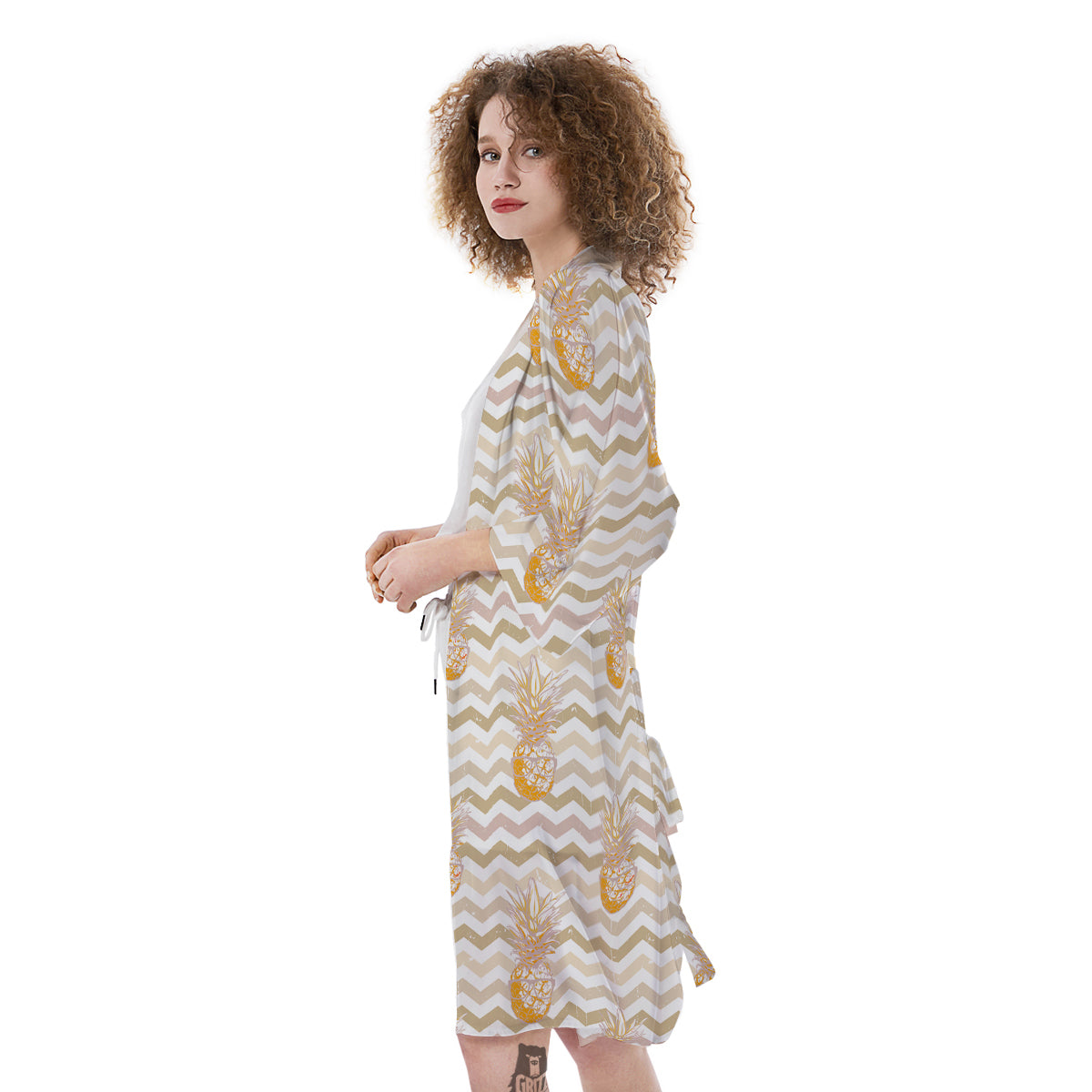 Pineapple Beige Zig Zag Print Pattern Kimono-grizzshop
