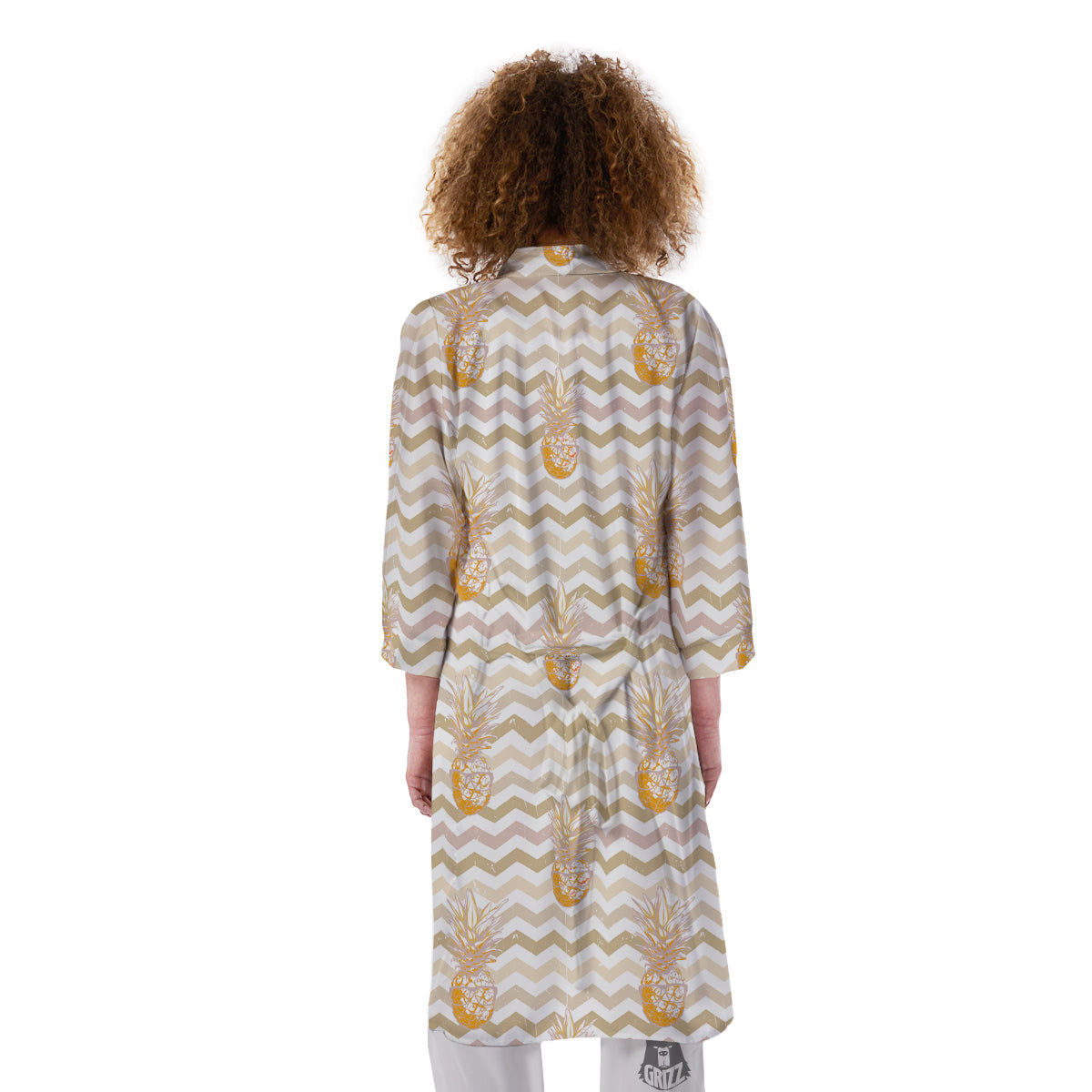 Pineapple Beige Zig Zag Print Pattern Kimono-grizzshop