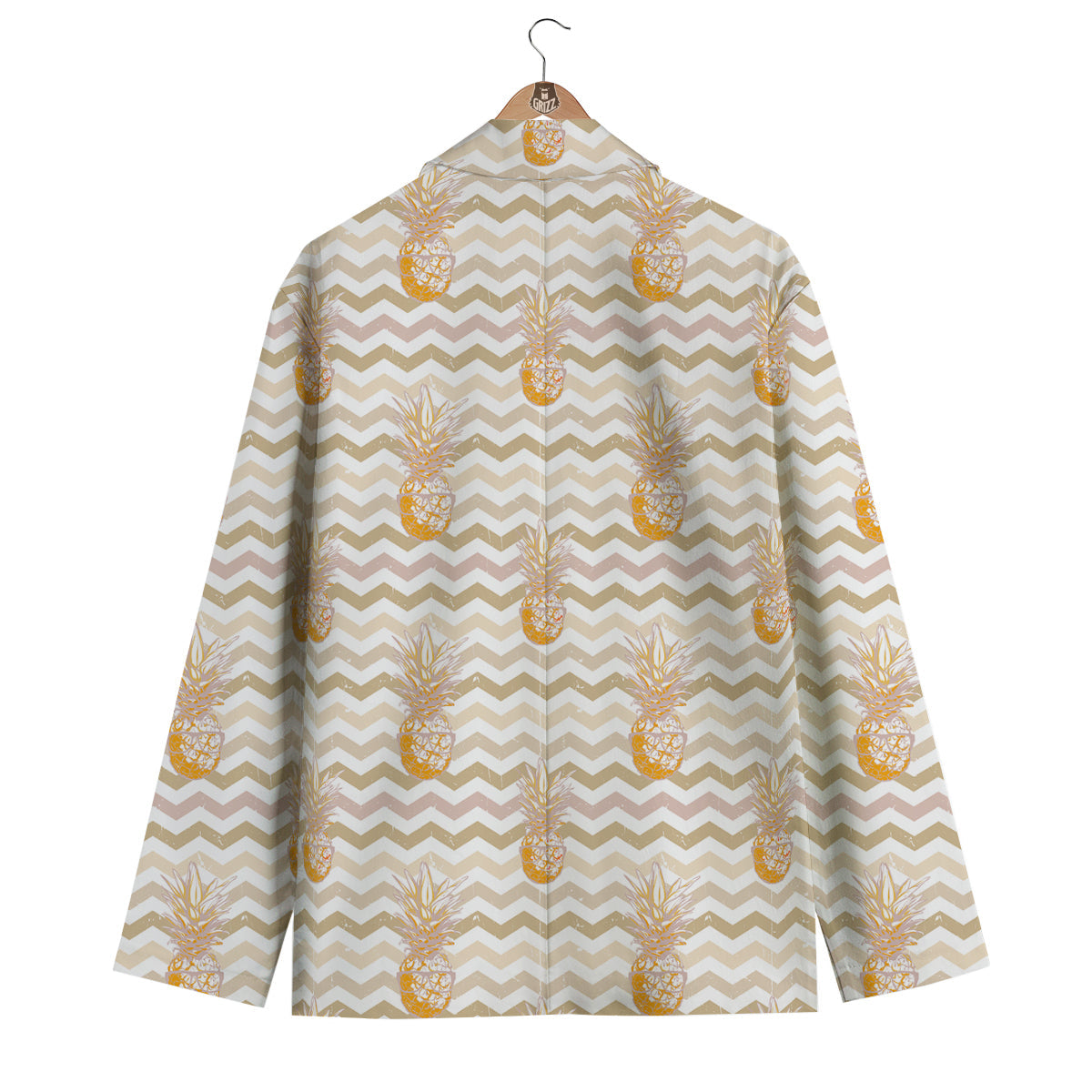 Pineapple Beige Zig Zag Print Pattern Men's Blazer-grizzshop