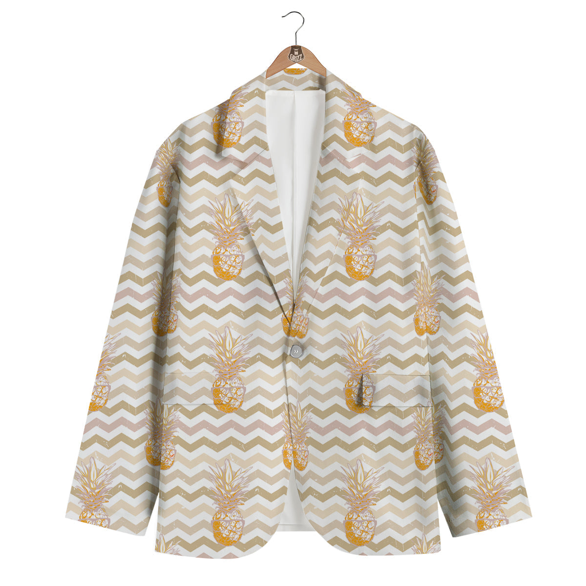 Pineapple Beige Zig Zag Print Pattern Men's Blazer-grizzshop