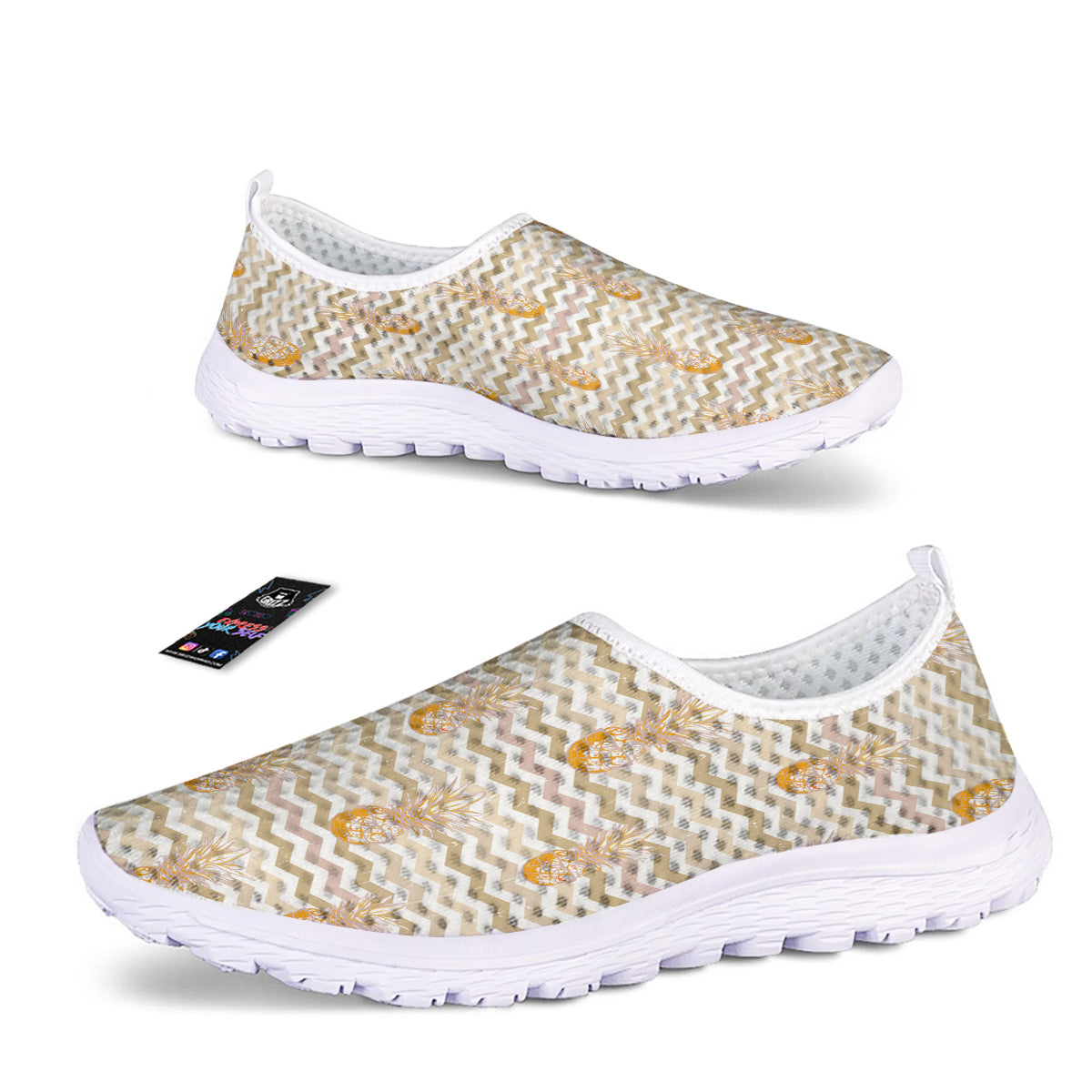 Pineapple Beige Zig Zag Print Pattern Nurse Shoes-grizzshop