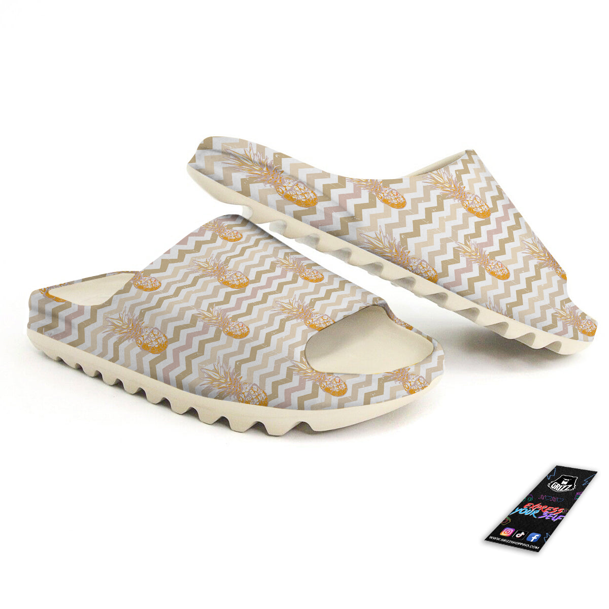 Pineapple Beige Zig Zag Print Pattern Sandals-grizzshop