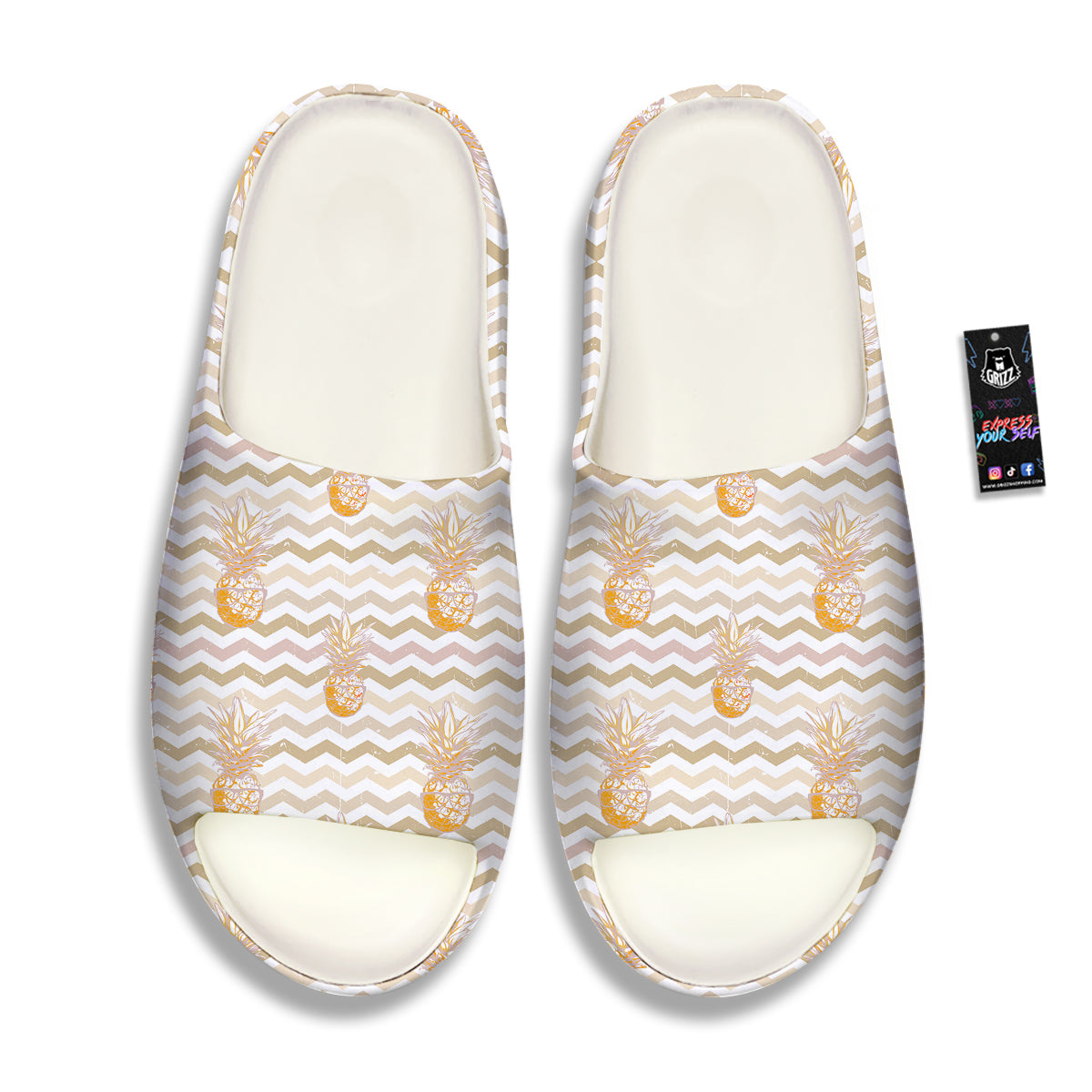 Pineapple Beige Zig Zag Print Pattern Sandals-grizzshop