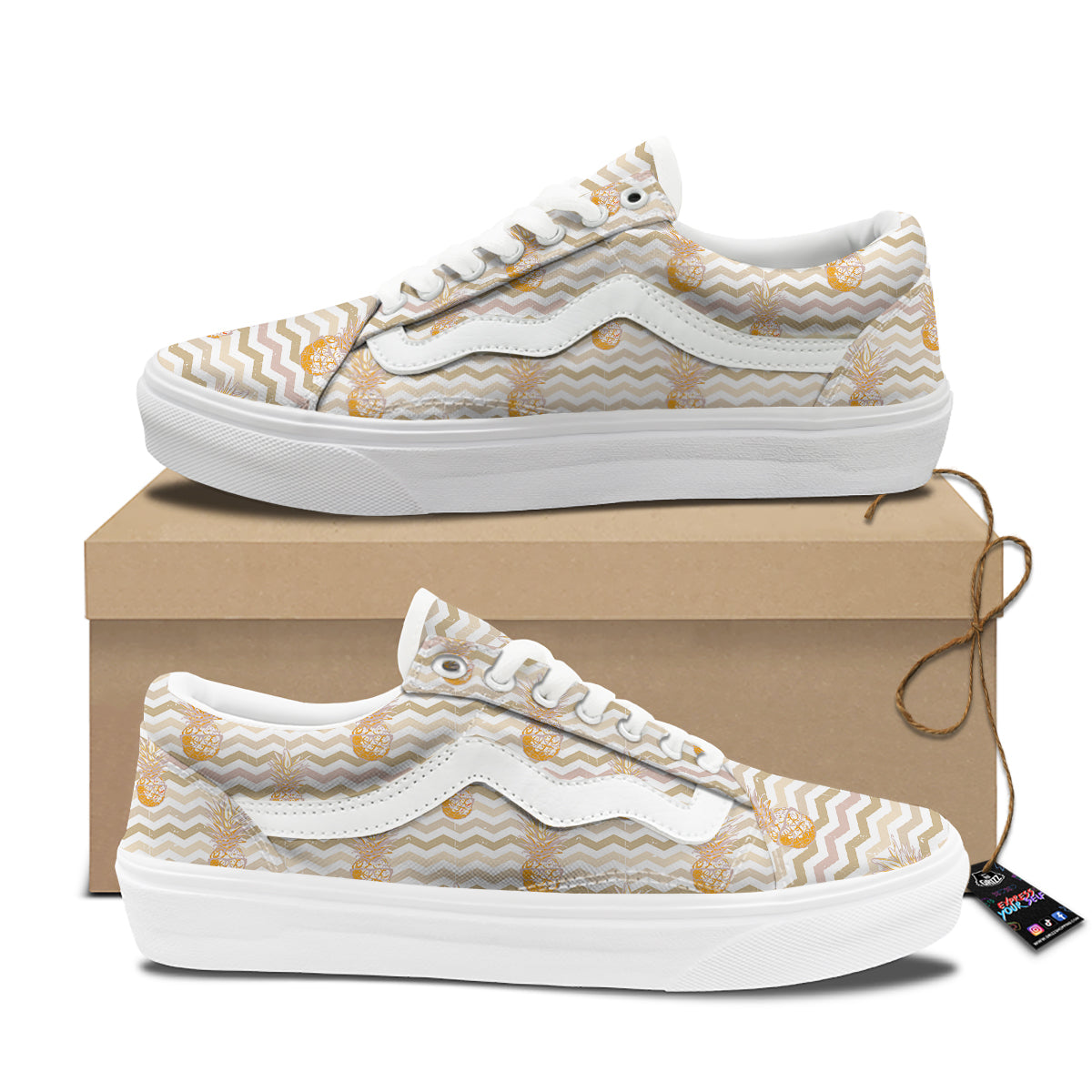 Pineapple Beige Zig Zag Print Pattern Skate Shoes-grizzshop
