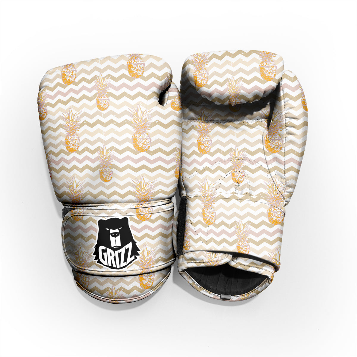 Pineapple Beige Zig Zag Print Pattern Sparring Gloves-grizzshop
