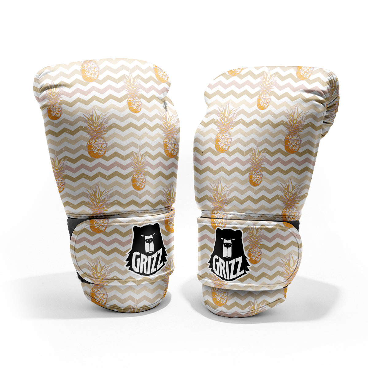 Pineapple Beige Zig Zag Print Pattern Sparring Gloves-grizzshop