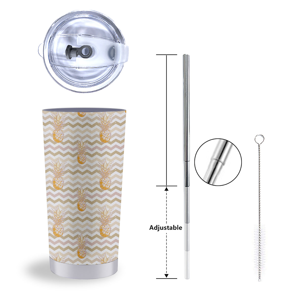 Pineapple Beige Zig Zag Print Pattern Tumbler-grizzshop