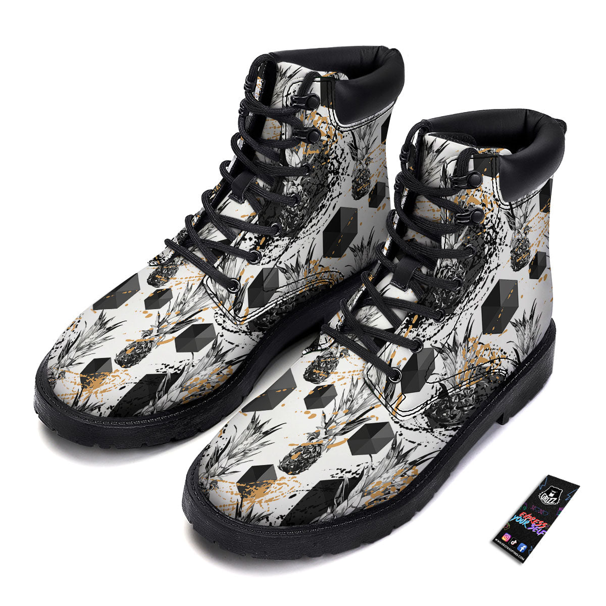 Pineapple Black Geometric Print Pattern Boots-grizzshop