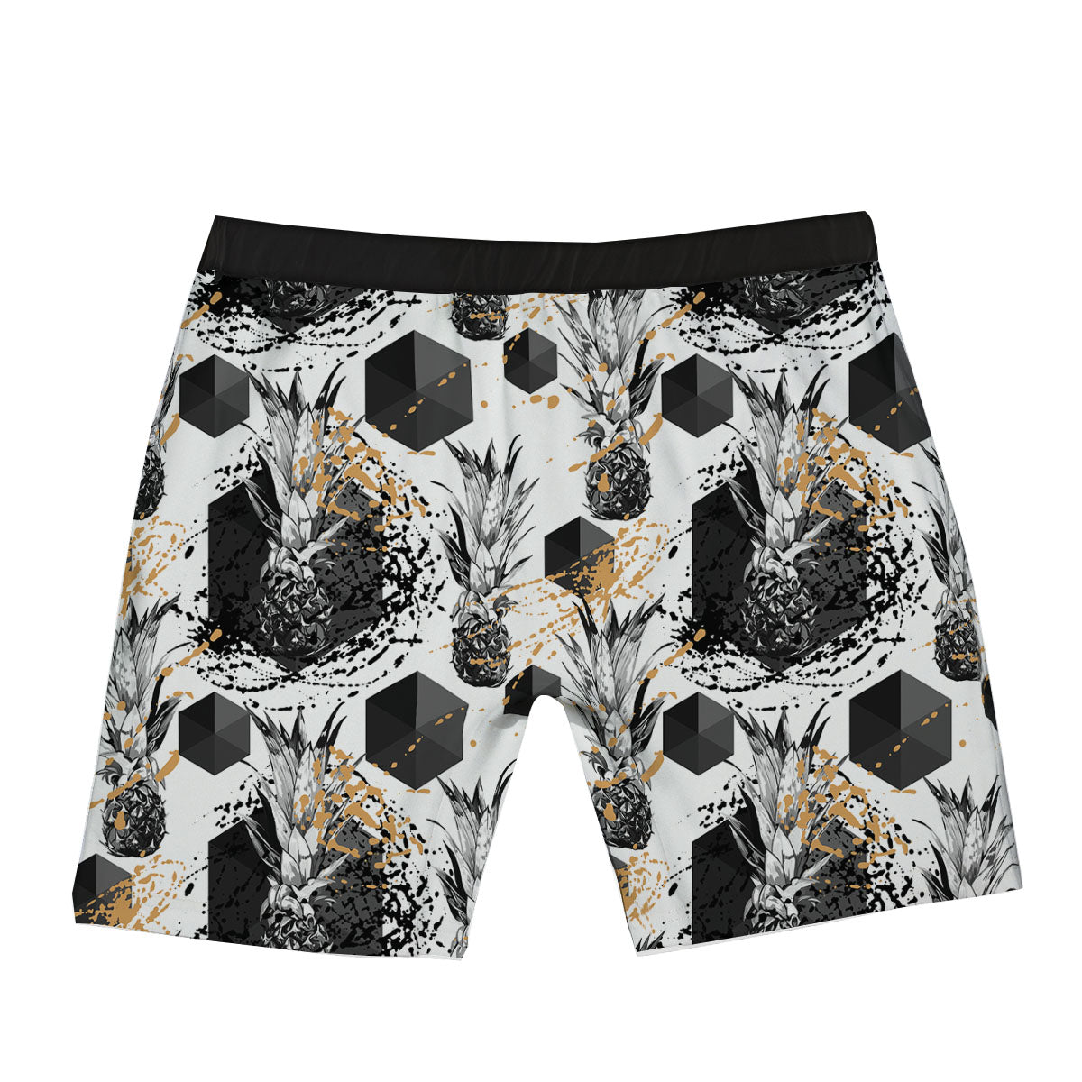 Pineapple Black Geometric Print Pattern Boxer Briefs-grizzshop