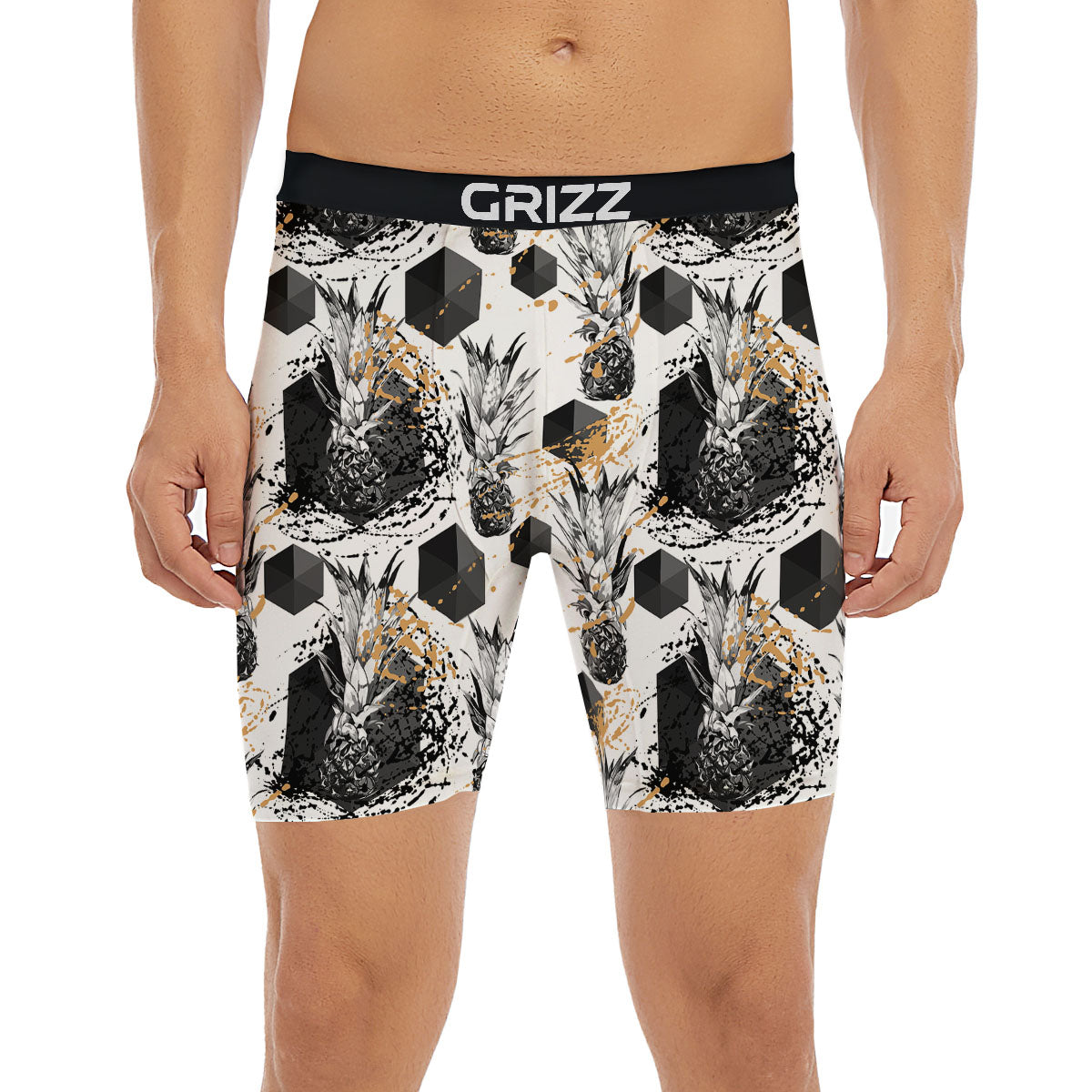 Pineapple Black Geometric Print Pattern Boxer Briefs-grizzshop