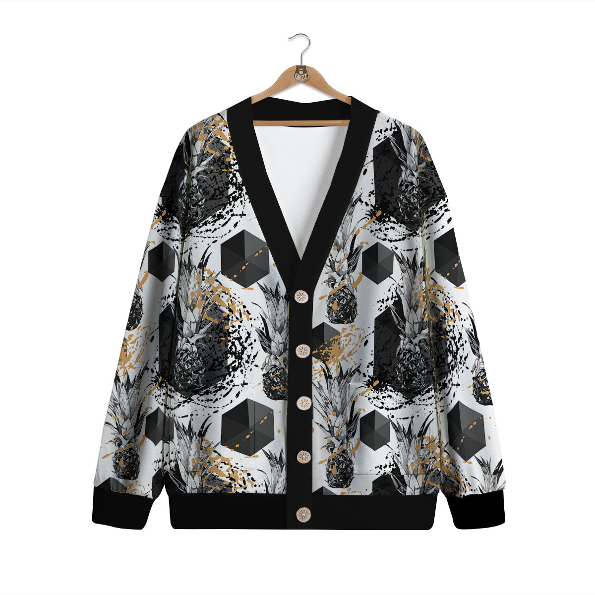 Pineapple Black Geometric Print Pattern Cardigan-grizzshop