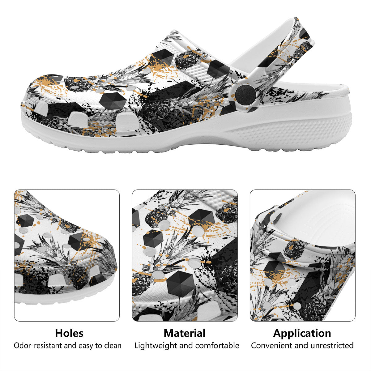 Pineapple Black Geometric Print Pattern Clog-grizzshop