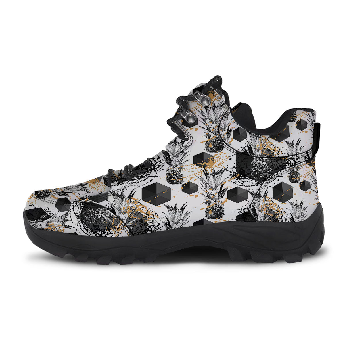 Pineapple Black Geometric Print Pattern Hiking Shoes-grizzshop