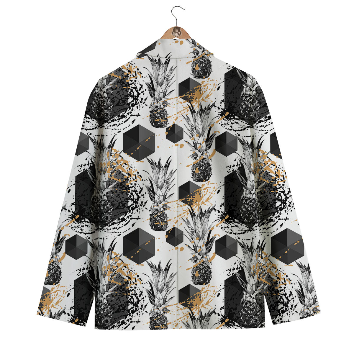 Pineapple Black Geometric Print Pattern Men's Blazer-grizzshop