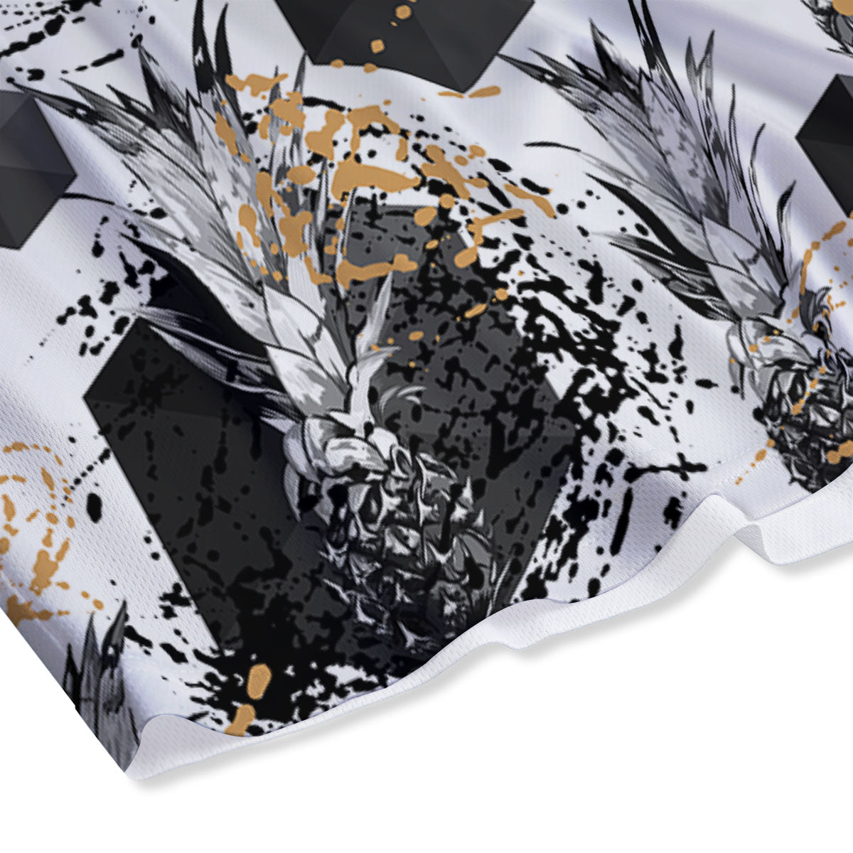 Pineapple Black Geometric Print Pattern Mesh Shorts-grizzshop