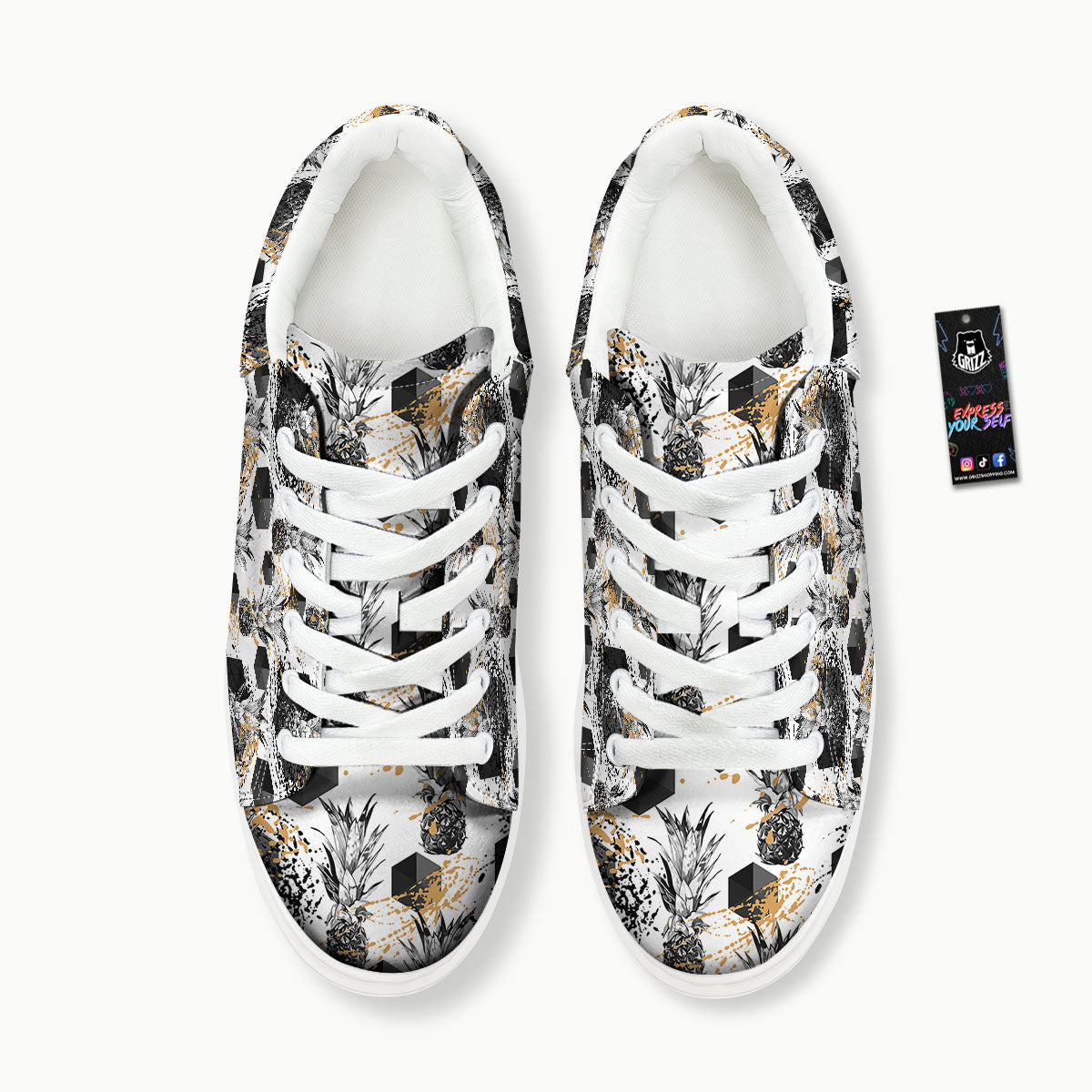 Pineapple Black Geometric Print Pattern Platform Shoes-grizzshop