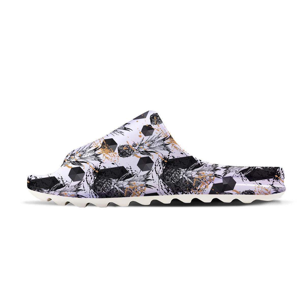 Pineapple Black Geometric Print Pattern Sandals-grizzshop